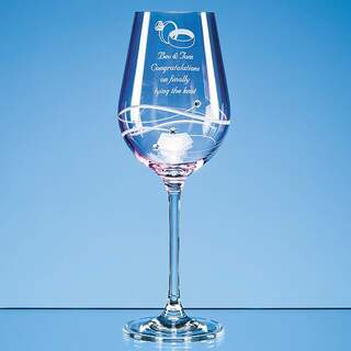 Single Pink Diamante Wine Glass with Spiral Design Cutting